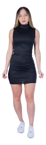 Vestido Curto Com Gola Alta Regata Colado Canelado Tubinho