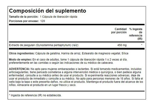 Jiaogulan 450mg Adaptogeno Antioxidante Sist Inmune Stamina