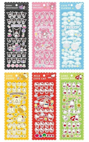 Set Planillas De Stickers Hello Kitty Kuromi Melody Pompom