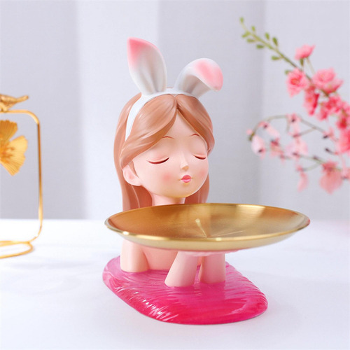 Estatuilla Estatua Bandeja De Almacenamiento Llaves Rosado