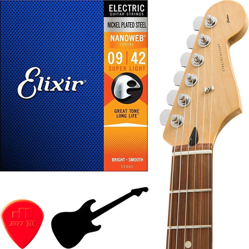 Encordoamento Elixir Nanoweb 12002 Guitarra 009 Super Light