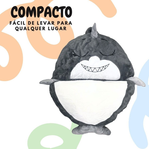 Saco De Dormir Infantil 2x1 Coberto Vira Mochila Tubarão