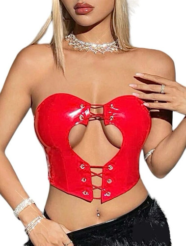 Top Corazón Rojo Strapless Y2k Aesthetic Importado Shein