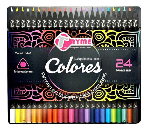 24 Lápices De Colores Tryme Para Hoja Negra Estuche Metálico