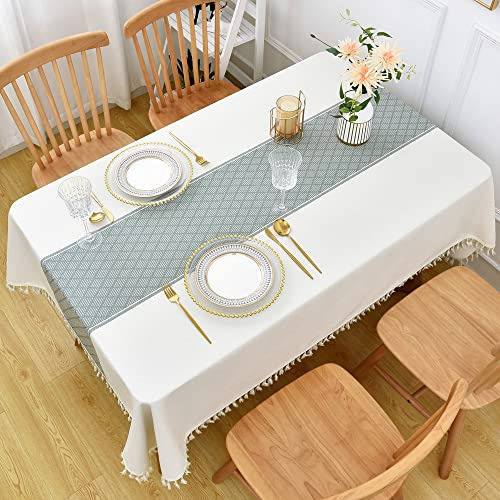 Mantel De Lino De Algodón Resistente Para Mesa Rectangular C