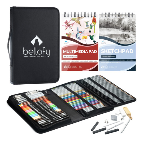 Bellofy Kit Dibujo 200 Pieza Incluye Bloc Multimedia Curso