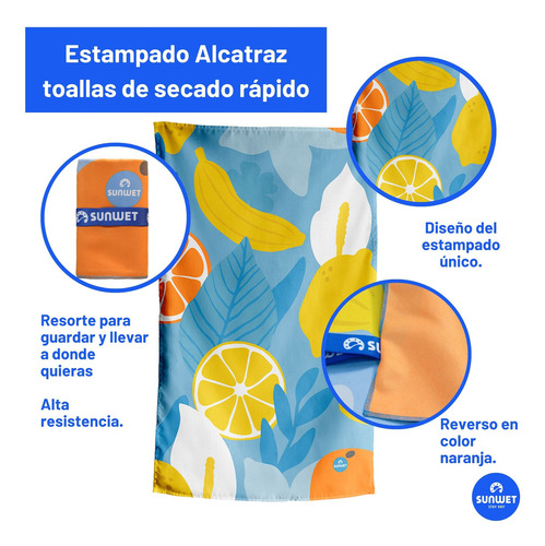 Toalla De Microfibra Secado Rápido Estampada 130x75cm Sunwet Color Alcatraz