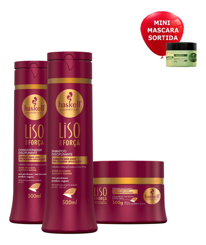 Haskell Liso Com Força Shampoo Condicionador Mascara 300ml