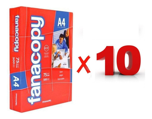 Resma Papel A4 Fanacopy 75grs. 500 Hojas X 10 Resmas