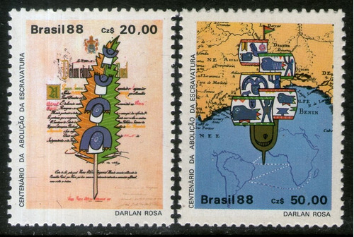 Brasil Serie X 2 Sellos Mint 100° Abolición Esclavitud 1988