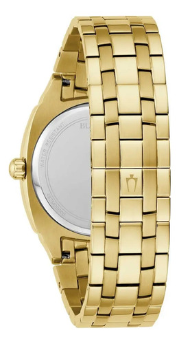 Reloj Bulova Hombre 97d138 Time Square Correa Dorado Bisel Dorado Fondo Negro