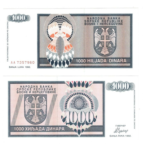 Bosnia Y Herzegovina - Billete 1.000 Dinara 1992 - Unc