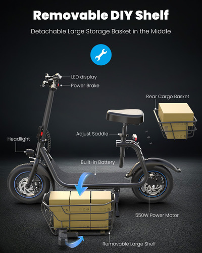 Patinete Eléctrico Con Asiento 550w Hasta 30km/h Mmg