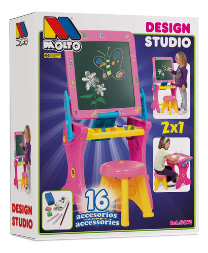 2 En 1 Pizarrón Y Mesa Con Banquito Y Accesorios Marca Molto Color Rosa Chicle