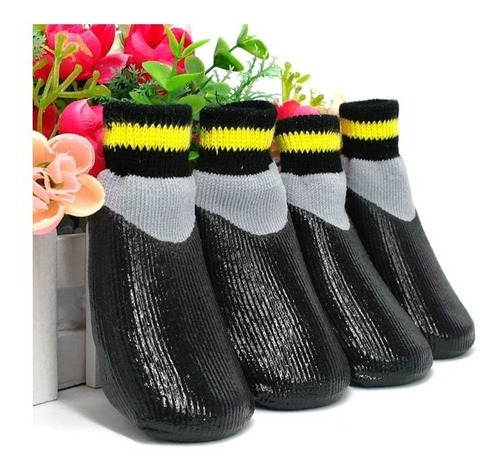 Cão Sapato Impermeável Meia Chuva Antiderrapante Cinza/preto
