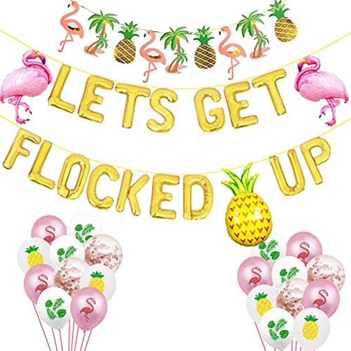 Heeton Let's Get Flocked Up Globos, Hawaii Luau Flamingo