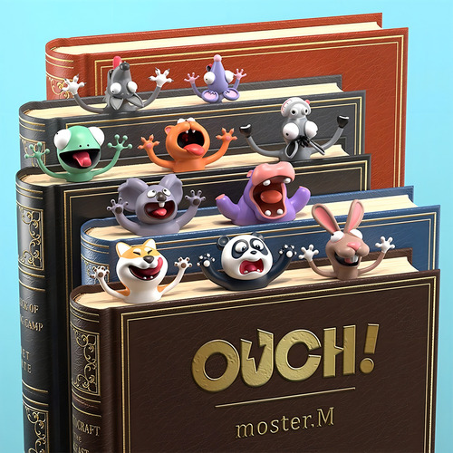 Marcador de página para libro de dibujos animados con animales en 3D, color perro