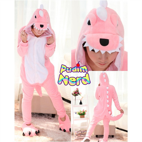 Dinossauro Rosa Pijama Macacão Kigurumi - Pronta Entrega
