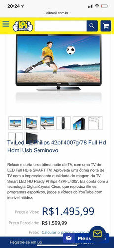 Smart Tv Led Philips 42 Polegadas Nova S/ Detalhes Ou Riscos
