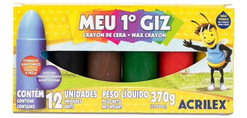 Giz De Cera Acrilex Meu Primeiro Giz 12 Cores Jumbo Estojo