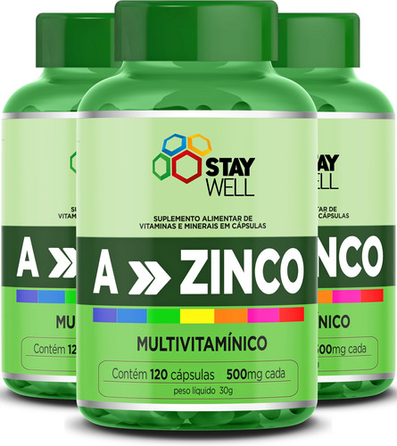 3 Unidades Do Multivitamínico De A A Zinco 500mg - Polivitamínico Com Fórmula Avançada E Concentrada - 120 Cápsulas