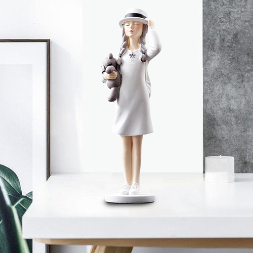 Estatuilla De Niña Nórdica, Escultura Sosteniendo Un Oso