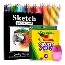 Comprar Lápices Colores + Cuaderno Bocetos Dibujos Caja 50 Lápices