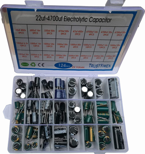 Nuevo 24valor 124pcs Condensadores Electroliticos Caja De...