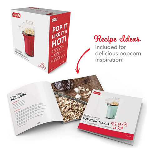 Popcorn Popper Dash Dapp150v2rd04 Hot Air, 16 Tazas, 1400 W,