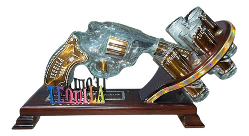 Pistola De Vidrio Licoreras 400ml Con 5 Tequileros 60ml
