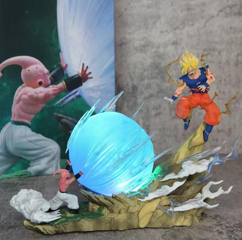Figura Estatua Dragon Ball Z Goku Vs Majin Buu Con Luz 21cm
