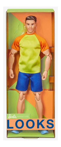 Muñeca Barbie Looks Ken Brown Hair Dressed In Orange Tee
