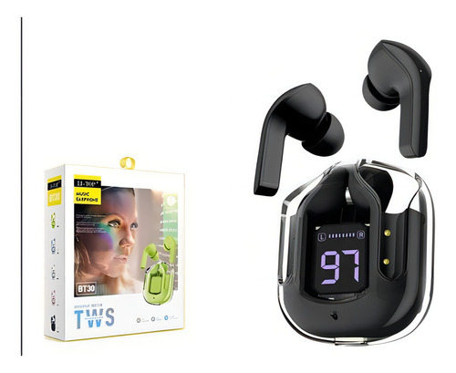 Fones de ouvido sem fio Acefast T8 Ipx4 com luz LED preta brilhante