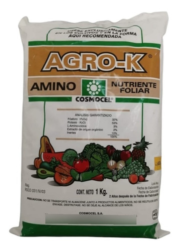 Agro-k Fertilizante Foliar Alto En Potasio 1kg