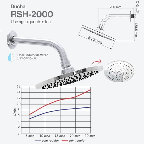 Ducha Rinnai Rsh2000 Cromada Quente E Fria