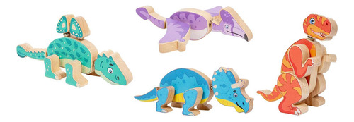 4 Piezas De Constructor De Dinosaurios De Tallo De Madera,