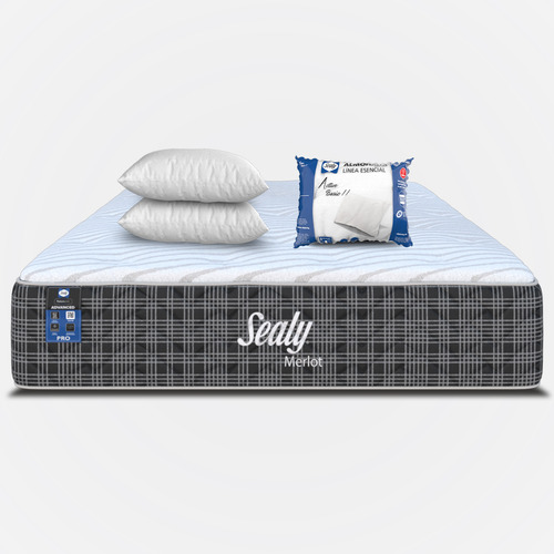 Colchón Sealy Queen Size Berlot Foam Encased | Confort Posturetech | Cushion Foam | + 2 Almohadas Active Premium Sealy