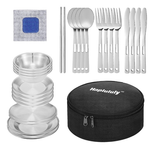 Juego Haplululy  Kit 28pzas Vajilla Camping Platos Cubiertos