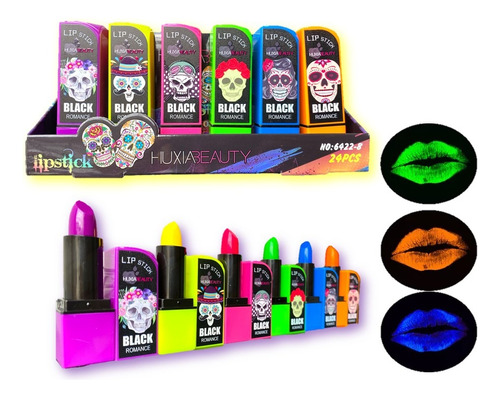 Labiales Lipstick Color Neon Luz Uv Negra Fiesta Halloween