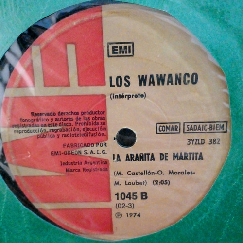 Los Wawanco Disco De Vinilo Simple El Cuartetazo / La Arañit