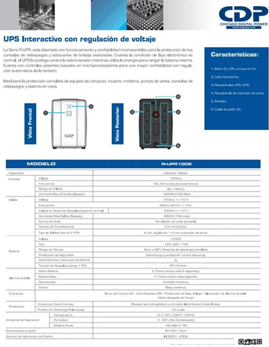 Ups 1000va 1kva Cdp R-upr1008 Para Equipos 8 Toma Recargable