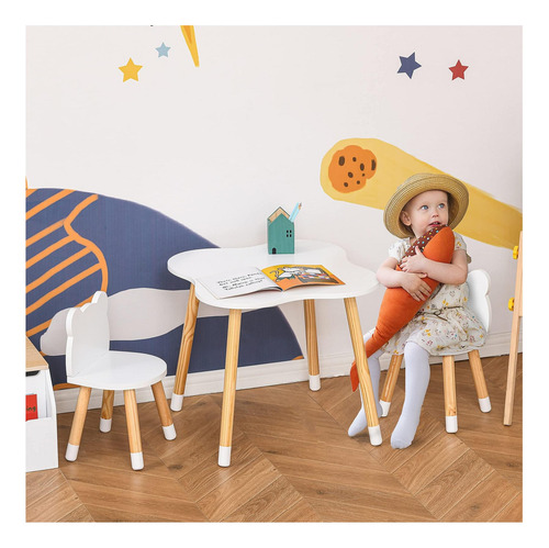 Mesa Y Silla De Niños De Madera Qaba Ideal Para Artes, Linda