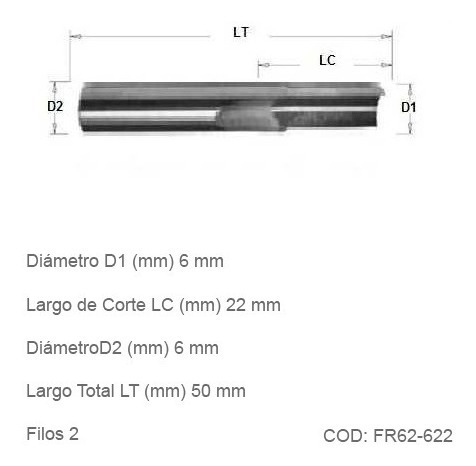 Fresas Cnc Grabado Corte Recto 6mm Vastago 22mm Largo Corte