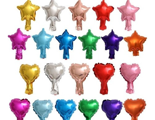 Pack 50globos Metálicos Estrellas Y Corazones Mini 12cm