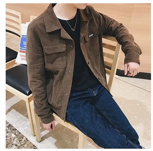 Chamarra De Moda De Los Hombres De Pana Delgada Corta Moda