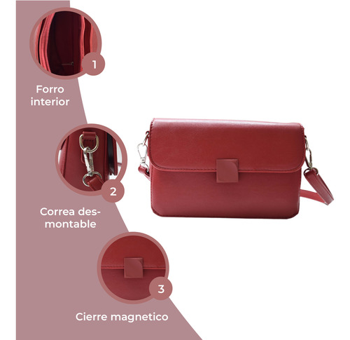 Bolsa Crossbody Color Rojo Liso Correa Desmontable