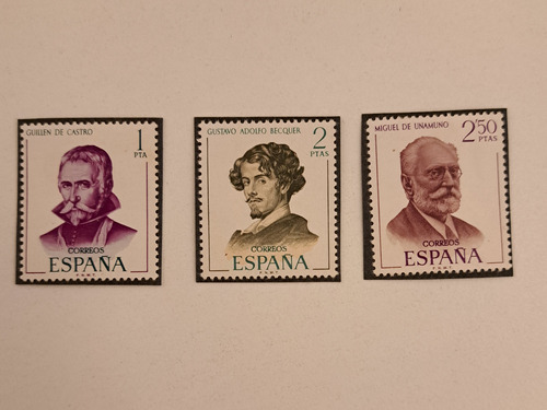 Estampillas Sellos España- Becquer, De Unamuno Y De Castro