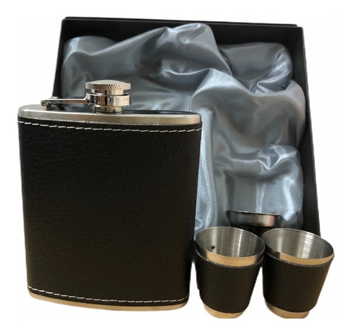 Imagen 4 de 4 de Petaca De Acero E Caja + Vasos + Embudo Whisky Dia Del Padre
