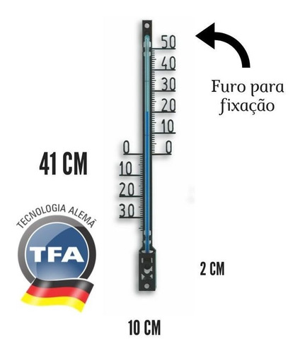 Termômetro Ambiente Alemão Em Metal Vazado -30+50 41cm Tfa