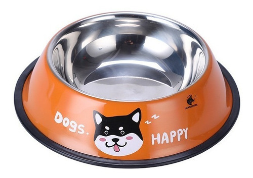 Plato De Mascotas Tazón Pintado Comida Agua Acero Inox 18cm